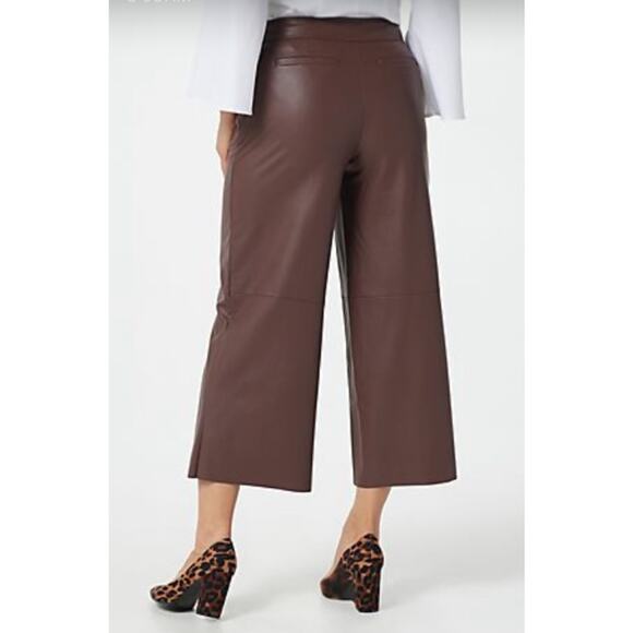 Isaac Mizrahi LIVE Vegan Leather Brown Wide Leg Cropped Pants w/ Side Zip, Sz 8 - Picture 2 of 6